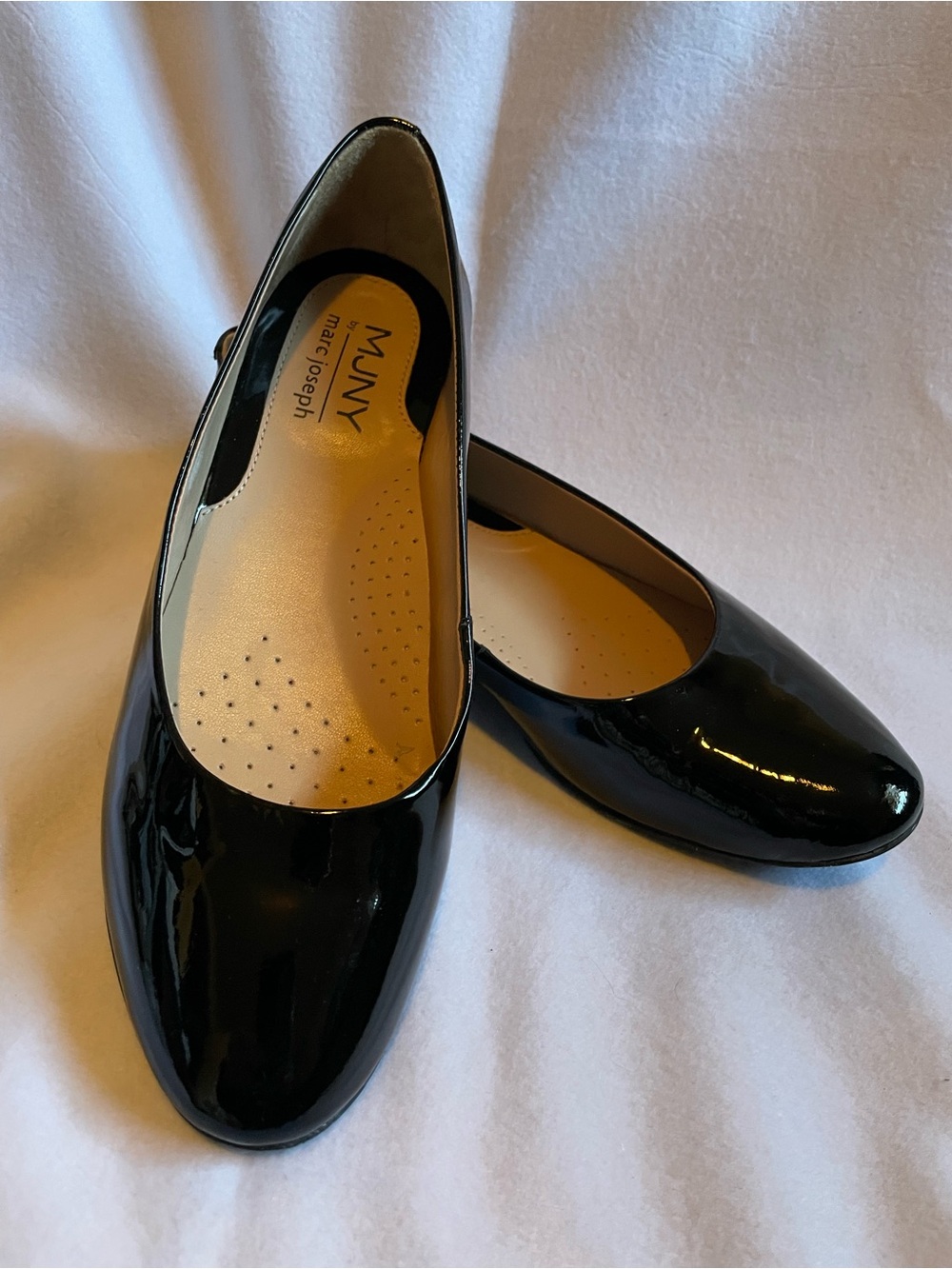 Marc Joseph Black Patent Round-Toe Ballet Flats